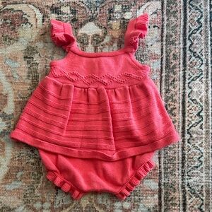 Janie and Jack Coral Pink Knit Romper Dress